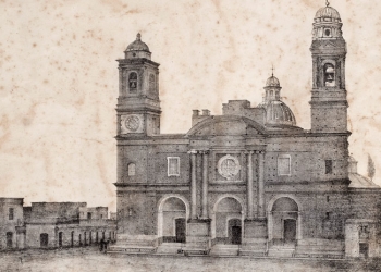 ​Iglesia Matriz, desde el Cabildo de Montevideo. Primera fotografía realizada en Uruguay - febrero 1840 (*)