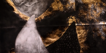 imagen - Canciones Primordiales Hollín y láminas de oro y plata sobre papel 140 x 150 cm obra - Alberto Charbonnier Baudeant