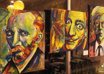 Arte sobre lienzo - muestra de acrílico sobre lienzo llamado serie de "Artistas" de Federico Veiga - Glück - Octubre 2017 - Foto © Andrea Silvera De Giordano