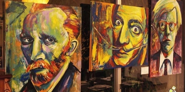 Arte sobre lienzo - muestra de acrílico sobre lienzo llamado serie de "Artistas" de Federico Veiga - Glück - Octubre 2017 - Foto © Andrea Silvera De Giordano