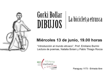 muestra de dibujos de Gorki Bollar que ilustran el libro de poemas de Pablo Thiago Rocca La bicicleta etrusca