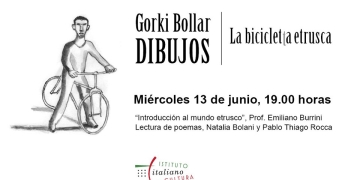 muestra de dibujos de Gorki Bollar que ilustran el libro de poemas de Pablo Thiago Rocca La bicicleta etrusca