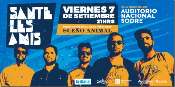 Sante Les Amis presenta su nuevo disco en la Sala Hugo Balzo del Auditorio del Sodre.. Para esta ocasión destacamos la atractiva incorporación de múltiples ritmos latinoamericanos, que fusionados con sus variadas influencias – desde el indie rock, punk, new wave – generan una composición muy particular que invita a bailar