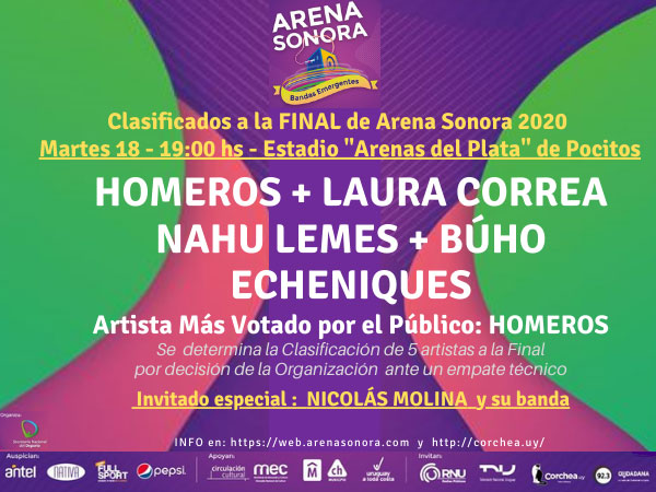 ARENA SONORA Edición 2020 - Estadio "Arenas del Plata" - Pocitos Jornada FINAL - martes 18 de febrero - 19:00 hs
