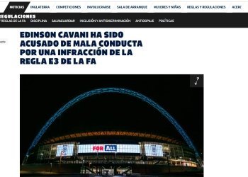 EDINSON CAVANI HA SIDO ACUSADO DE MALA CONDUCTA POR UNA INFRACCIÓN DE LA REGLA E3 DE LA FA
