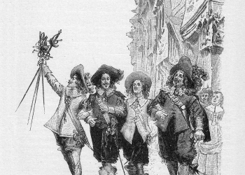 The Three Musketeers by Alexandre Dumas (illustration of the Appleton edition) Maurice Leloir (1851-1940) Signatura pie derecha grabado en madera by Jules Huyot Signatura pie izquierda - wikipedia.org