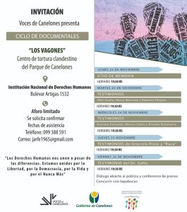 Voces de Canelones presenta el ciclo de documentales “LOS VAGONES” (ex centro clandestino de detención y tortura) 22 al 26 de Noviembre – 19.30 hrs. Sede de la INDDHH
