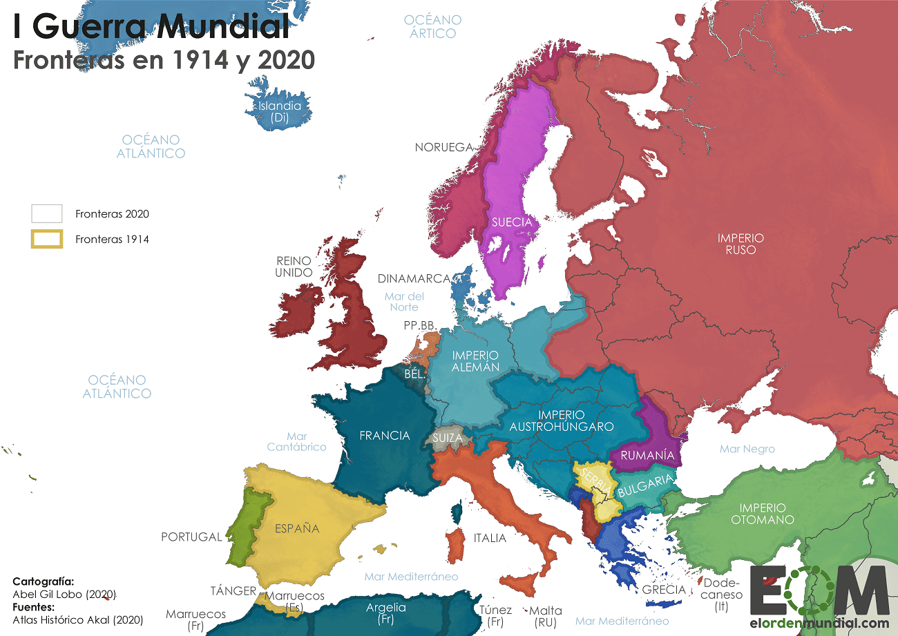 mapa-fronteras-primera-guerra-mundial-actual-europa - Fuente: El orden mundial