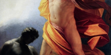 Óleo en lienzo de Heinrich Friedrich Füger: Prometeo lleva el fuego a la humanidad (Prometheus bringt der Menschheit das Feuer, ca. 1817).