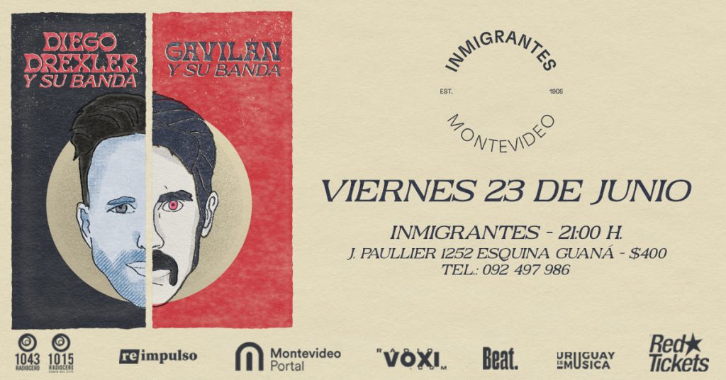 Diego Drexler & El Gavilán vuelven a compartir escenario - Esta vez cada cual estará con su respectiva banda. Viernes 23 de junio 2023 - Inmigrantes