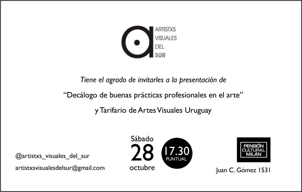 Artistas visuales del sur - Presentación - Sábado 28 de octubre 2023 - 17:30 hs. Pensión Cultural Milán Artistas visuales del sur - Presentación - Sábado 28 de octubre 2023 - 17:30 hs. Pensión Cultural Milán