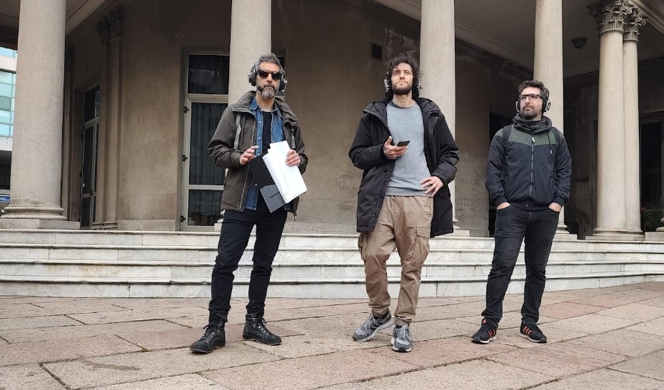 Carlos Dopico, Santiago Casafúa y Daniel Machín, puntales de Montevideo Sonoro, en territorio - Ciudad Vieja - Agosto 2024 - Foto Diego Castro Famea
