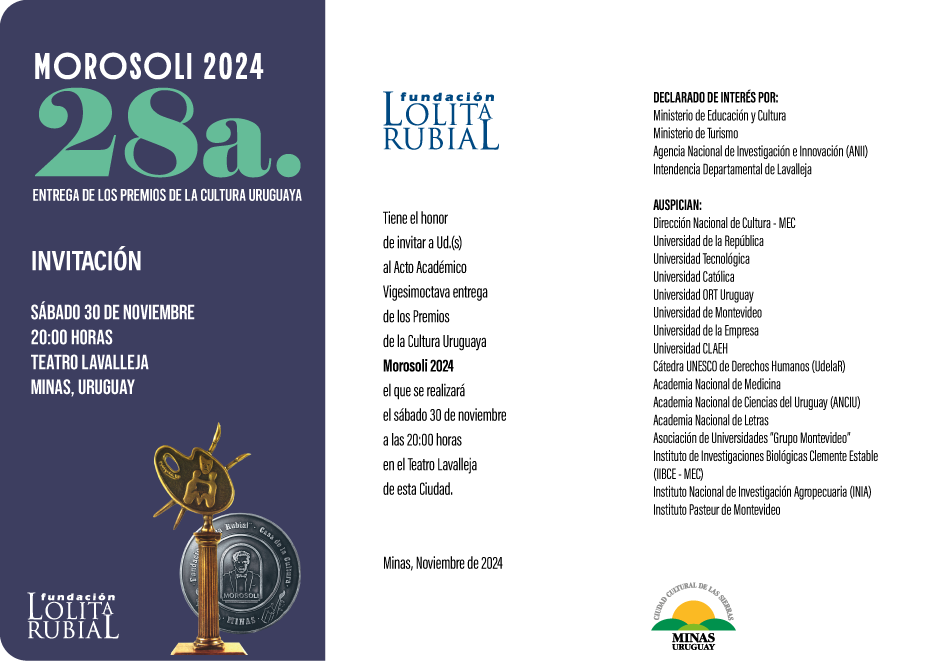 PREMIOS MOROSOLI 2024 - 28ª Entrega de los Premios MOROSOLI de la Cultura Uruguaya - sábado 30 de noviembre a las 20 hora