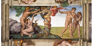 Miguel Ángel. Pecado original y expulsión del Paraíso terrenal, 1509, Capilla Sixtina (Wikipedia)