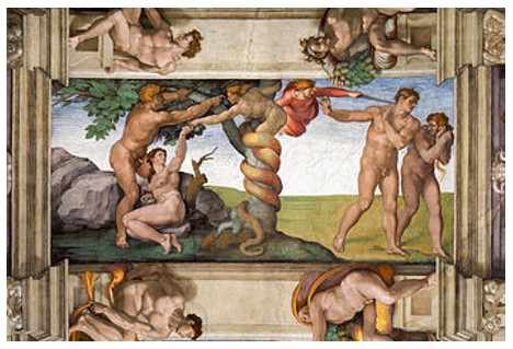 Miguel Ángel. Pecado original y expulsión del Paraíso terrenal, 1509, Capilla Sixtina (Wikipedia) Miguel Ángel. Pecado original y expulsión del Paraíso terrenal, 1509, Capilla Sixtina (Wikipedia)