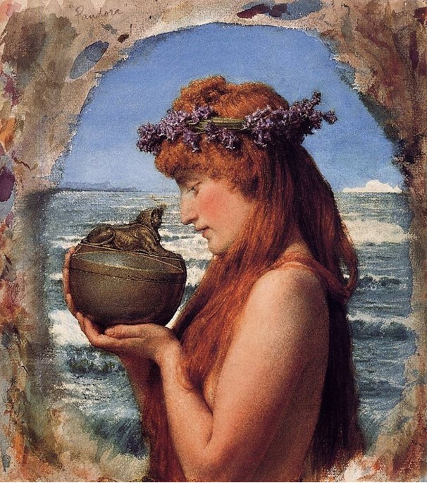 Pandora a punto de abrir la Caja. Lawrence Alma-Tadema (Public Domain)