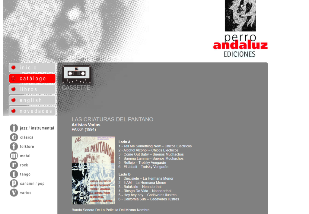 Sitio web Perro Andaluz donde se ve el detalle del casete original Sitio web Perro Andaluz donde se ve el detalle del casete original