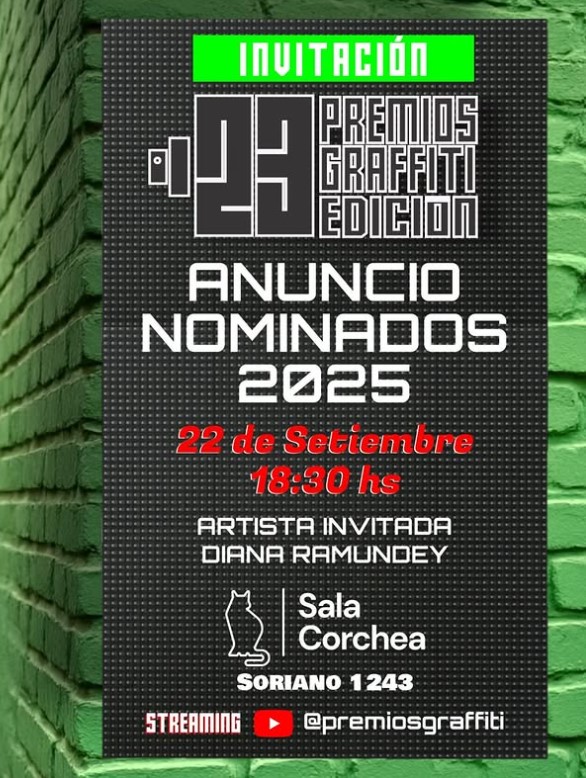 ANUNCIO NOMINADOS PREMIOS GRAFFITI 2025 - lunes 22 de setiembre - Sala Corchea